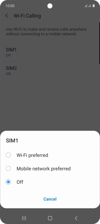 Press the required setting to turn the function on or off.