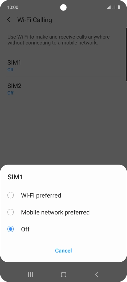 Press the required setting to turn the function on or off.