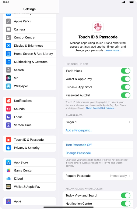 Press the indicators next to the required settings to turn them on or off.