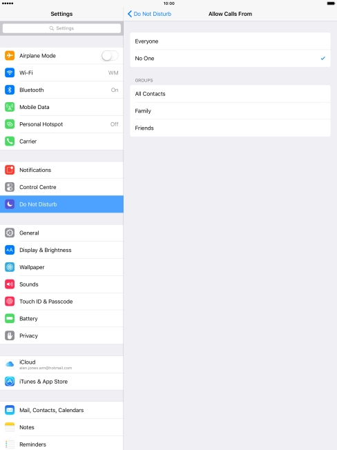 Press the required setting to select which contacts can call you even though Do Not Disturb is turned on.