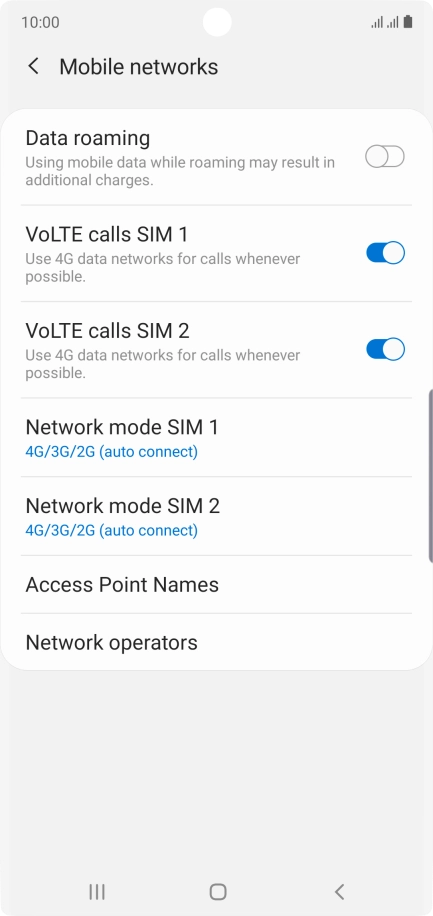 Press Network mode ‹SIM›.