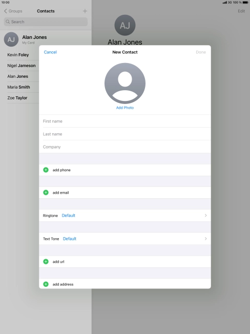 Press First name and key in the first name.