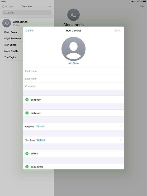 Press First name and key in the first name.