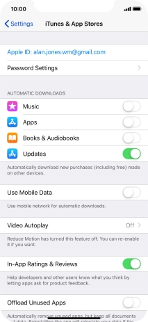 Press the indicator next to the required content type to turn the function on or off.