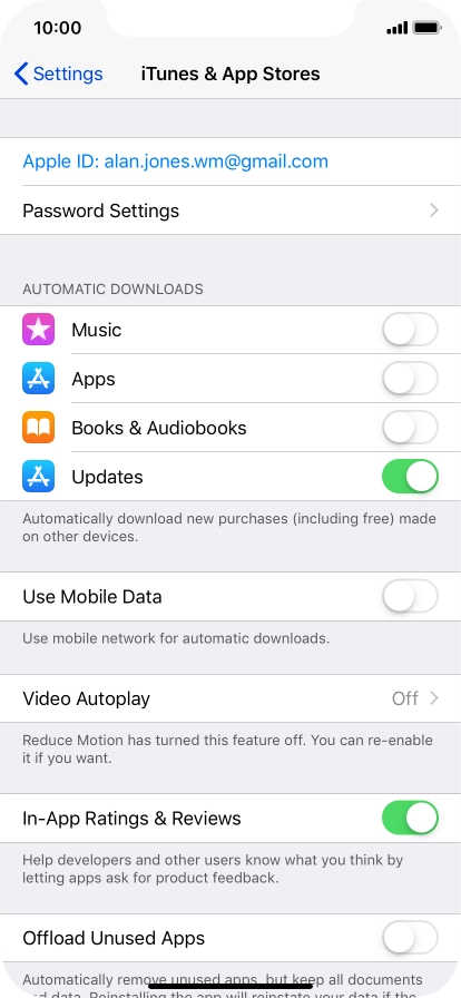 Press the indicator next to the required content type to turn the function on or off.