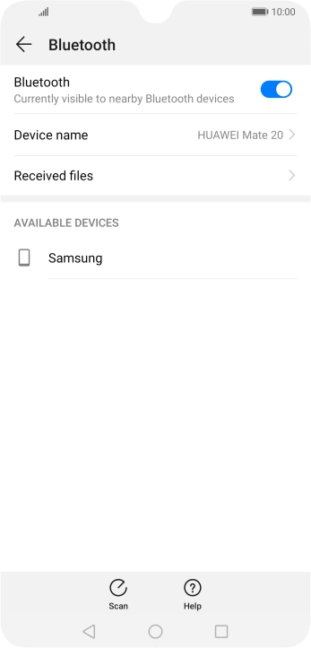 Press the required Bluetooth device and follow the instructions on the screen to pair the device with your phone.