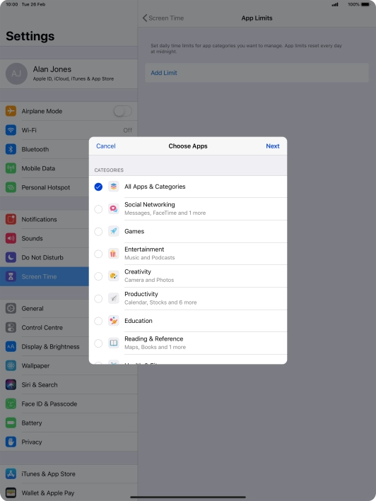 Press the fields next to the required categories.