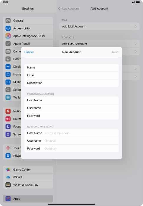 Press Host Name and key in the name of your email provider's outgoing server. Please note that if you can't send email messages when using your email provider's outgoing server, key in smtp.vodafone.net.au (Vodafone's outgoing server).