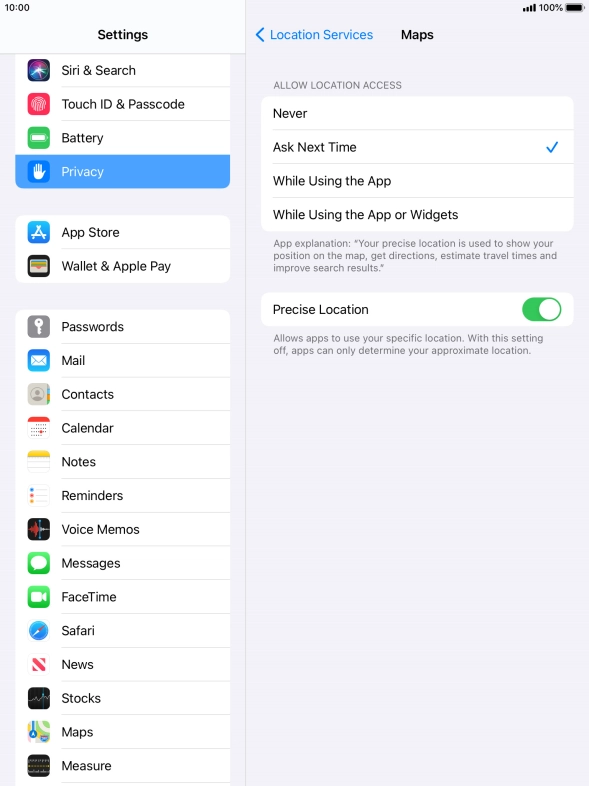 Press the required setting to turn the function on or off.