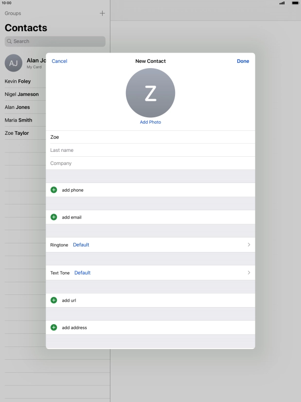 Press Last name and key in the last name.