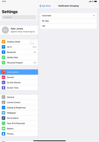 Press the required setting.
