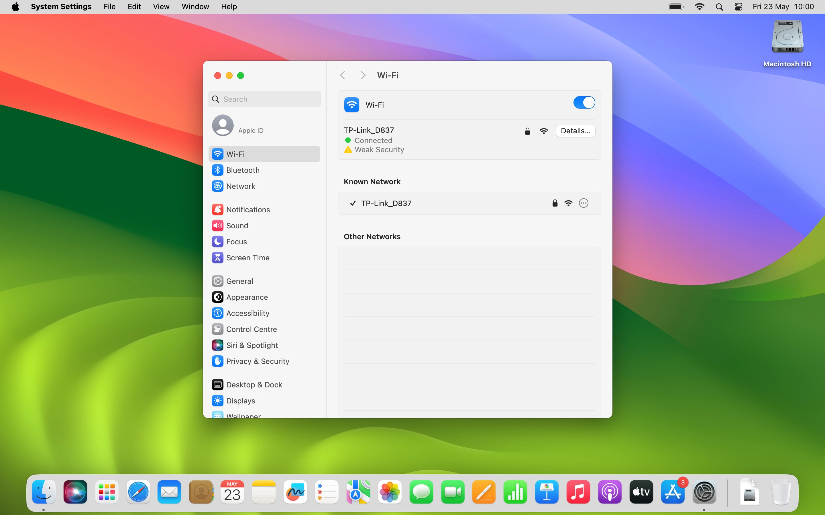 Click the menu icon next to the required network.