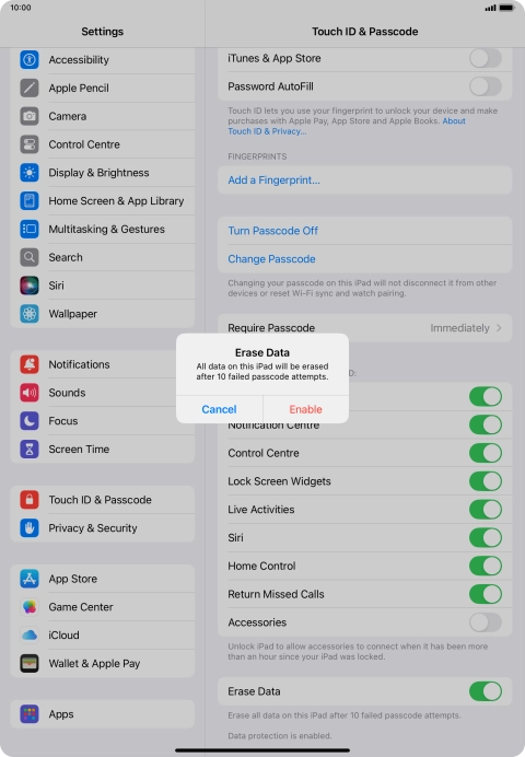 If you turn on the function, press Enable.