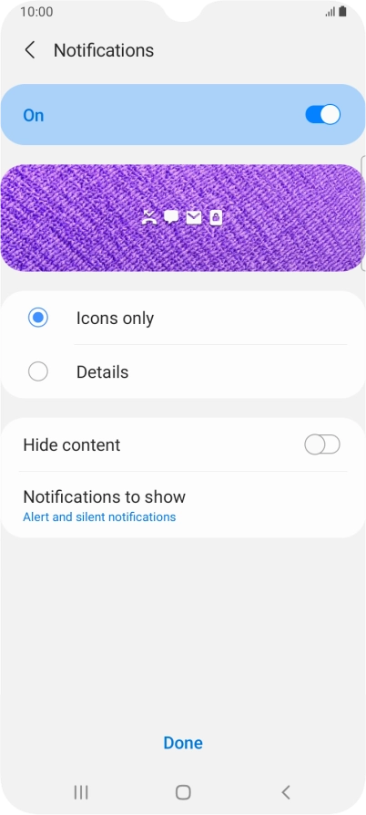 Press the required settings to turn them on or off.