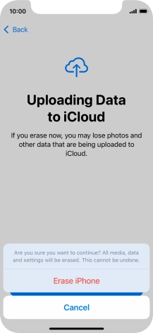 Key in the password for your Apple ID and press Erase iPhone. Wait a moment while the factory default settings are restored. Follow the instructions on the screen to set up your phone and prepare it for use.