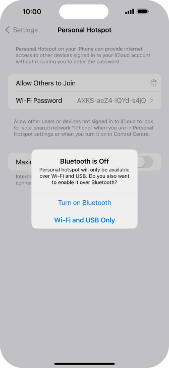 If Wi-Fi is turned on, press Wi-Fi and USB Only.