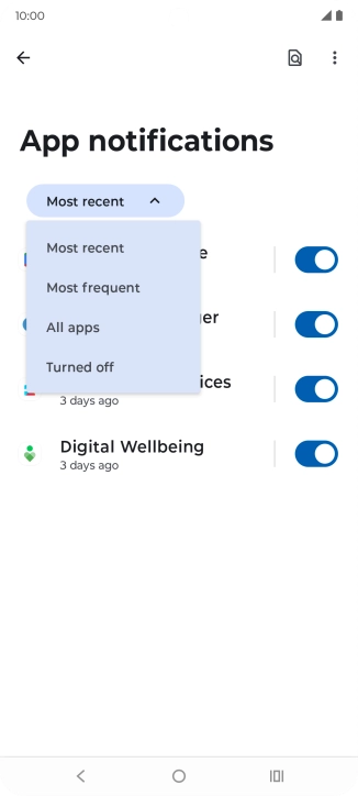Press the required setting.