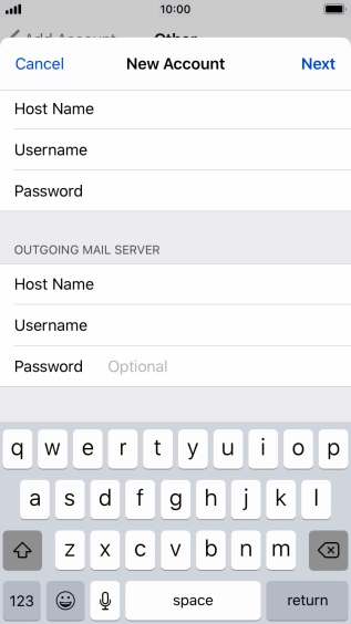 Press Password and key in the password for your email account. Please note that if you're using Vodafone's outgoing server, leave the password field empty.