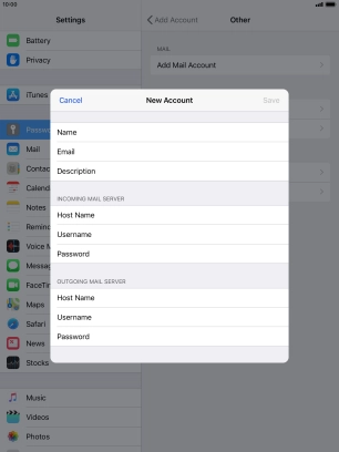 Press Username and key in the username for your email account.
