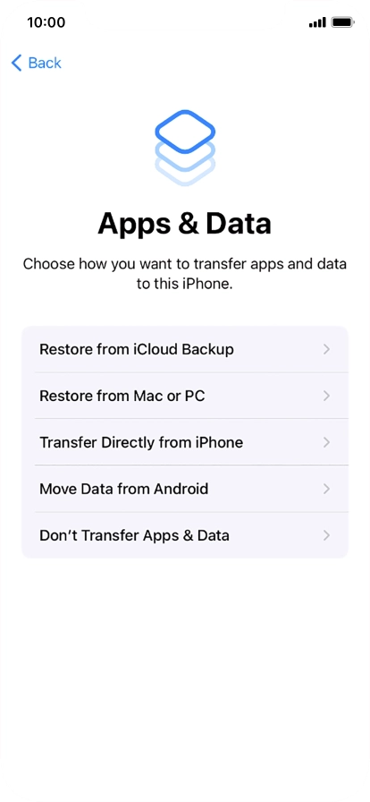 You can transfer content from an Android phone when your phone is activated for the first time and after a factory reset. When this screen is displayed, your phone is ready to transfer content from an Android phone.