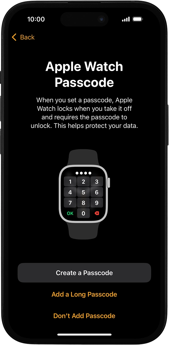 On your phone: Follow the instructions on the screen to turn on use of phone lock code or press Don't Add Passcode.