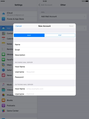 Press Username and key in the username for your email account.