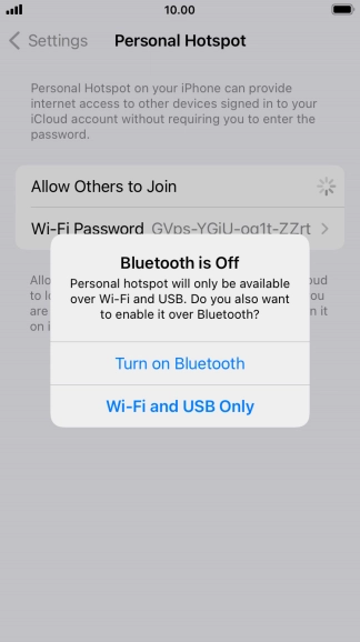 If Wi-Fi is turned on, press Wi-Fi and USB Only.