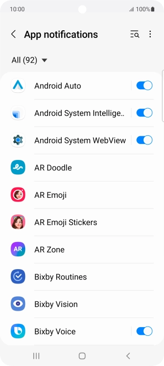 Press the indicators next to the required apps to turn the function on or off.