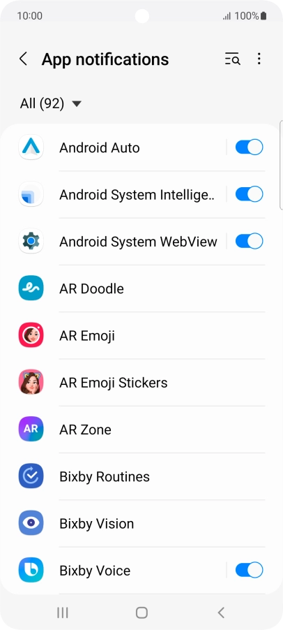 Press the indicators next to the required apps to turn the function on or off.