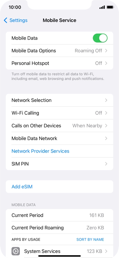 Press Mobile Data Options.