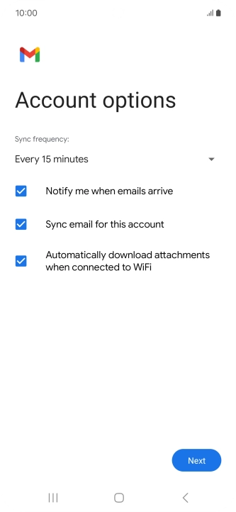 If this screen is displayed, you email account has been recognised and set up automatically. Follow the instructions on the screen to key in more information and finish setting up your phone.