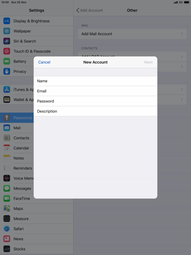 Press Email and key in your email address.