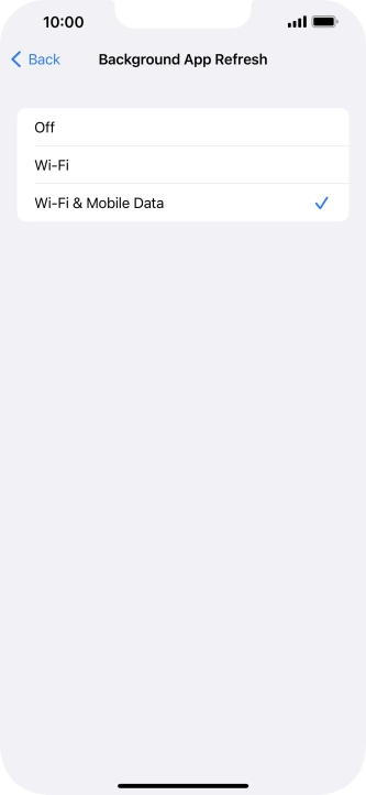To turn off background refresh of apps, press Off.