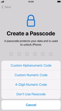 Follow the instructions on the screen to turn on use of phone lock code or press Don't Use Passcode.