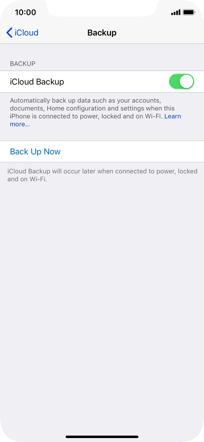 Press Back Up Now and wait while the phone memory is backed up.