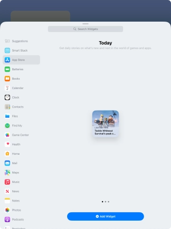 Slide your finger right or left on the screen to select the required widget size.