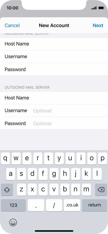 Press Username and key in the username for your email account. Please note that if you're using Vodafone's outgoing server, leave the username field empty.