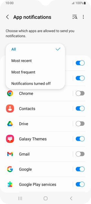 Press the required setting.