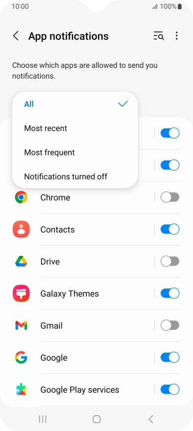 Press the required setting.
