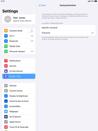 Press the required setting.