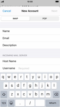 Press Username and key in the username for your email account.