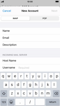 Press Username and key in the username for your email account.