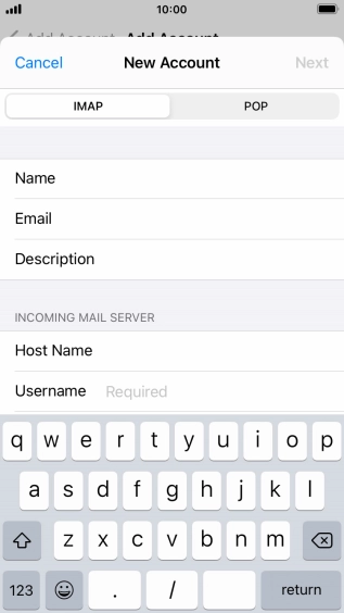 Press Username and key in the username for your email account.