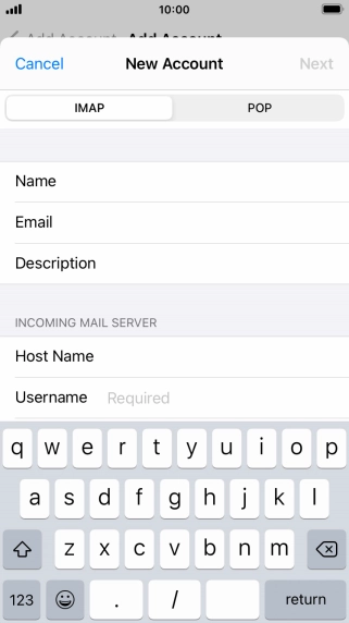 Press Username and key in the username for your email account.