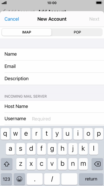 Press Username and key in the username for your email account.