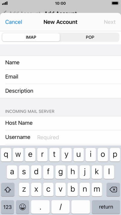 Press Username and key in the username for your email account.