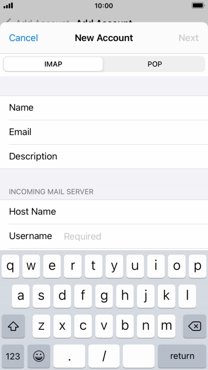 Press Username and key in the username for your email account.