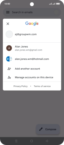 Press the required email account.
