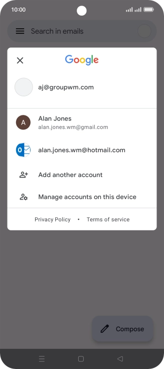 Press the required email account.