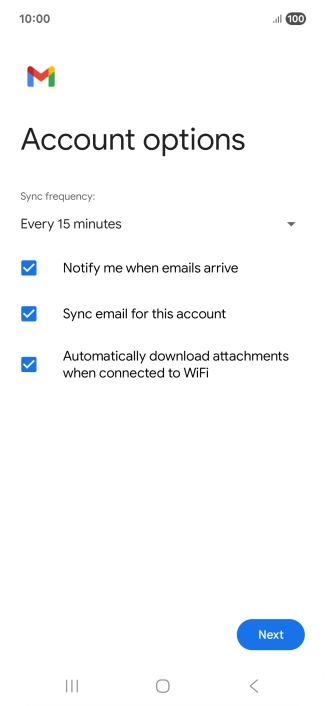If this screen is displayed, you email account has been recognised and set up automatically. Follow the instructions on the screen to key in more information and finish setting up your phone.